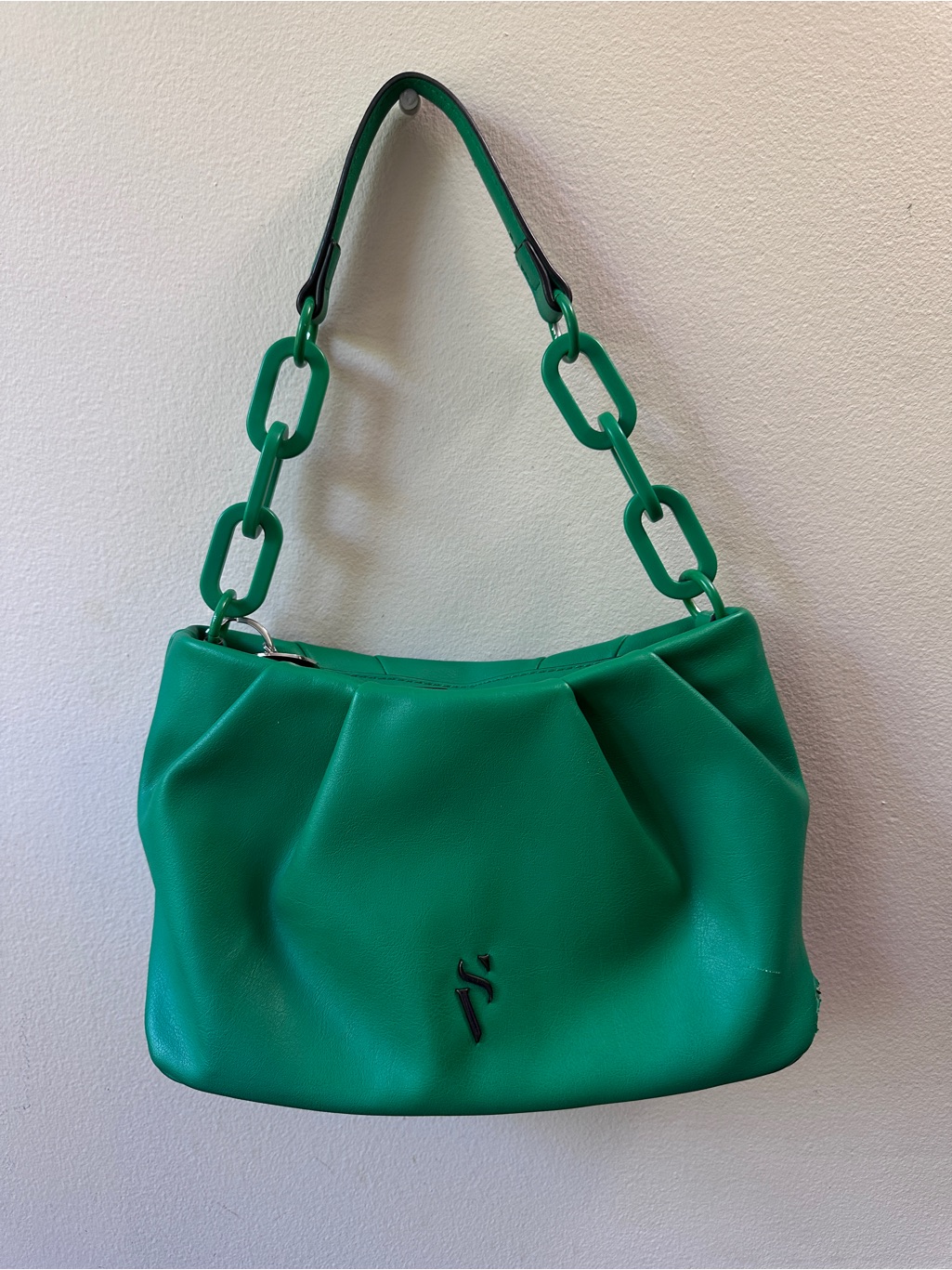 Simply Vera Vera Wang Ganesa Green Shoulder Bag Ruched Pleated Chain Strap Purse